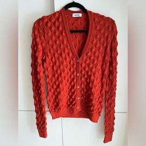 Moschino Rust Red Knit Cardigan Italy Wool Medium Large M L